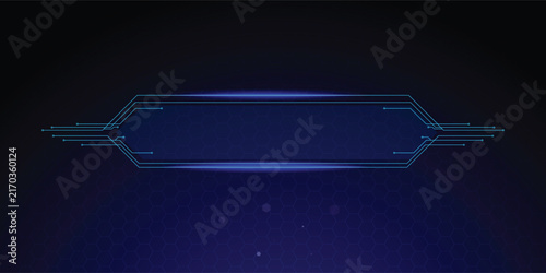 Futuristic blue digital interface with glowing lines and empty space for text.