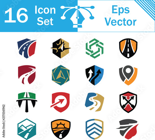 Set of 16 colorful vector icons featuring wooden clogs and traditional footwear