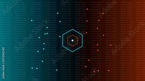 Abstract Digital Hexagon Interface With Glowing Data Points And Gradient Mesh