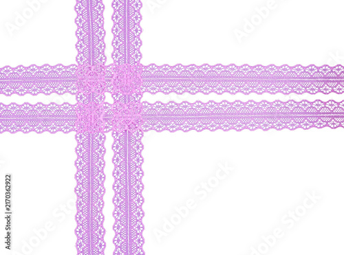 Canvastavla Four intersecting light pink delicate floral lace ribbon strips forming asymmetr
