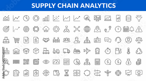 Supply Chain Analytics Icon Set Diagram Focused on Main Subject.