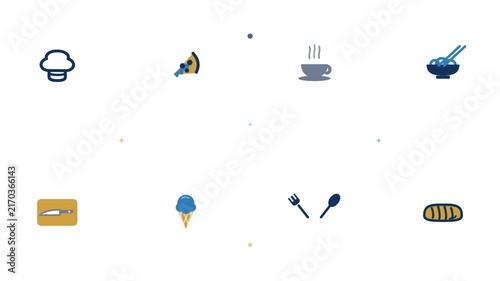 Minimalist Food Icons Collection Featuring Culinary Symbols on White Background