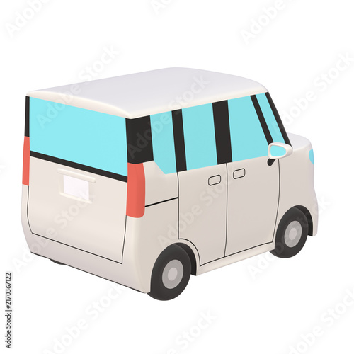 自動車のイラスト素材　デフォルメ　小型ハイトワゴン（1_e）　白