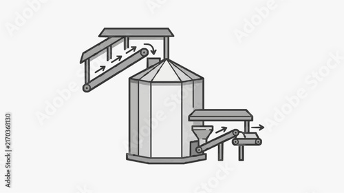 Industrial Grain Silo with Conveyor Belt Loading and Unloading System