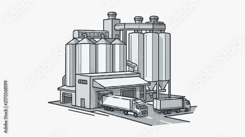 Industrial Grain Silos with Trucks Loading Dock