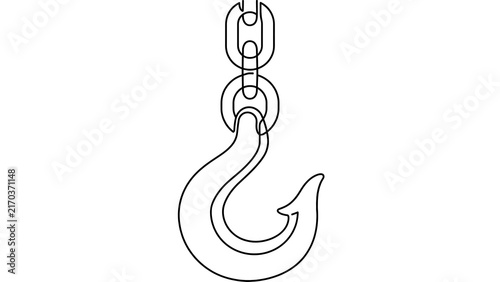 Isolated hook with chain on white background.