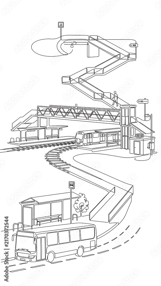 Fototapeta premium Industrial train station illustration white background.