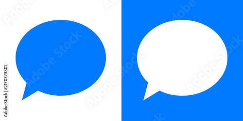 Minimal speech bubble icons in contrasting blue and white styles, representing messaging, communication, chat, conversation, social media, and digital interaction.