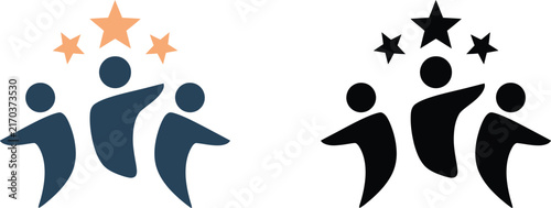 Abstract people icon with stars representing teamwork, leadership, and corporate success.