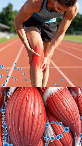 Athletic Runner Suffering From Knee Pain and Muscle Inflammation Concept Visualization on a Running Track