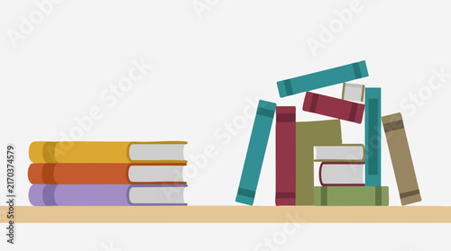 Bild auf Leinwand Minimalist illustration of books on a shelf: organized stack vs