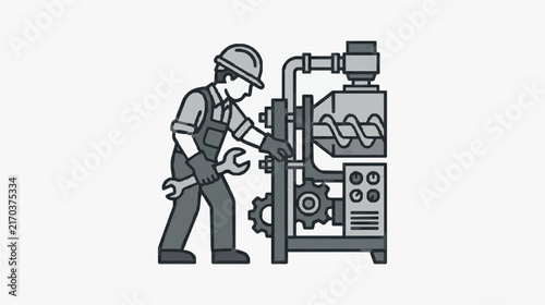 Industrial Worker Maintaining Complex Machinery with Wrench