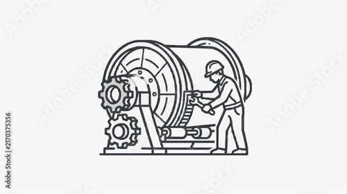 Industrial Worker Maintaining Large Mechanical Gear System