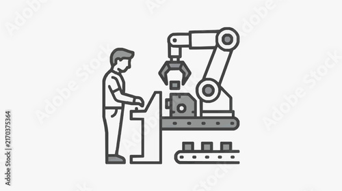 Professional Worker Monitoring Industrial Robotics Assembly Line Process