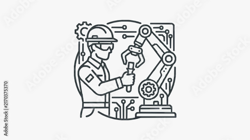Industrial Worker Adjusting High Tech Robotic Machinery with Circuitry
