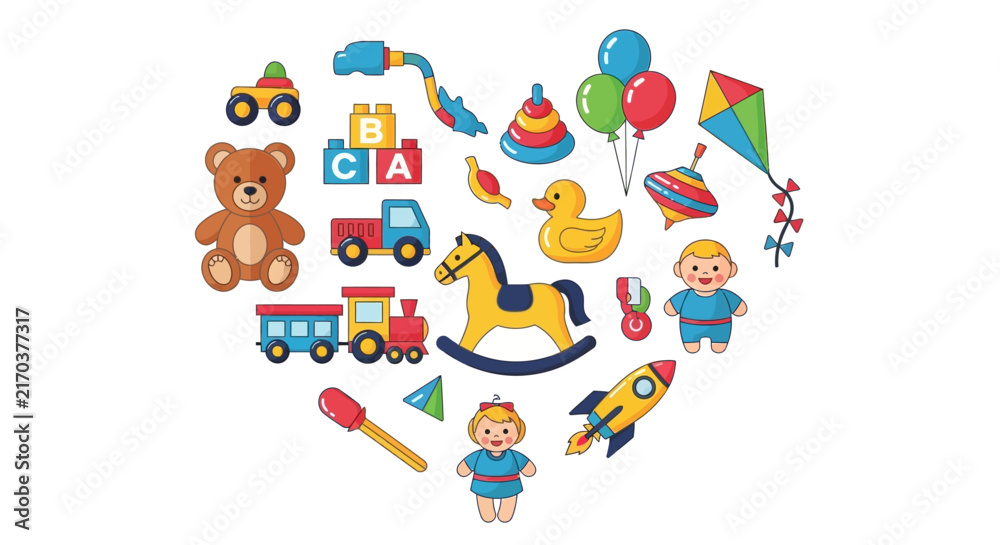 Fototapeta premium Vibrant and playful flat vector illustration featuring colorful geometric shapes and creative design elements on a clean background, ideal for modern web design and digital art projects.