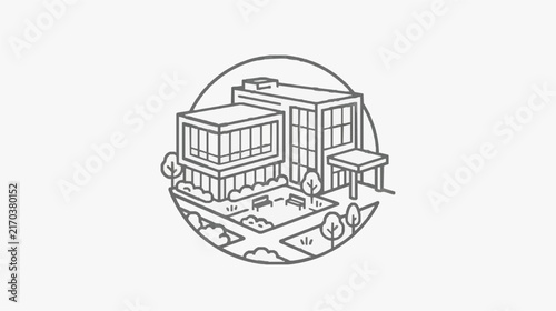 Modern Minimalist School Building with Playground and Trees