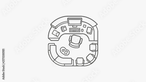 Modern Round Office Meeting Table with Workstations and Seating Arrangement