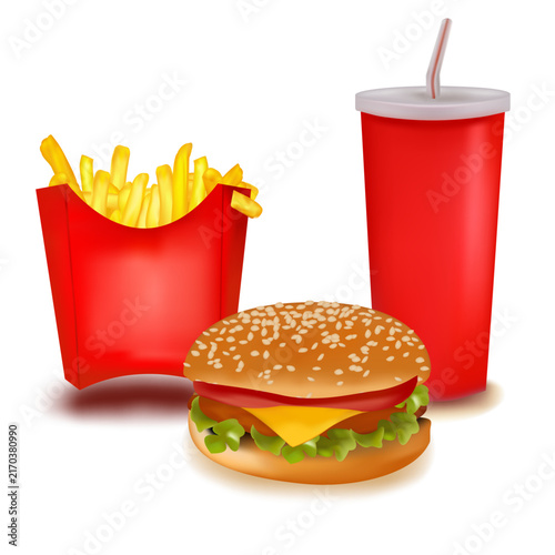 Fast Food Meal with Burger, Fries and Soft Drink