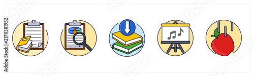 Foto A set of 5 mix icons as syllabus, Research, Download Book