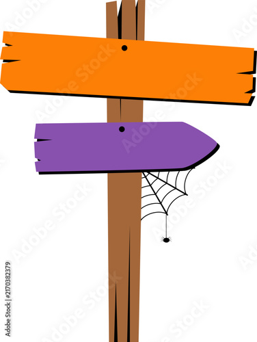 Halloween Wooden Signpost Illustration for Spooky Party, Haunted House, Creepy Directional Sign, October Event, and Seasonal Decoration. Vector Isolated.