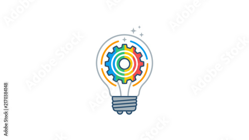 Creative Light Bulb With Colorful Gears Inside - Innovation Concept