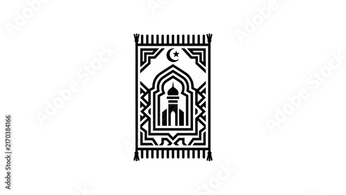Islamic Prayer Mat Icon with Mosque Dome and Crescent Moon