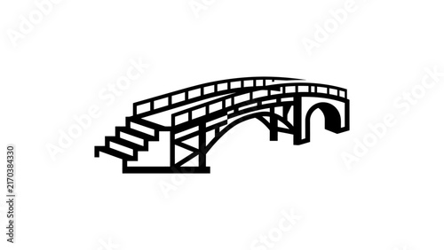 Wooden Bridge Silhouette Icon - Crossing Over Water Archway