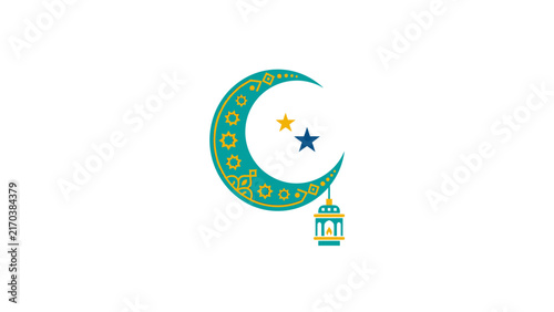 Ramadan Crescent Moon With Lantern and Stars Icon