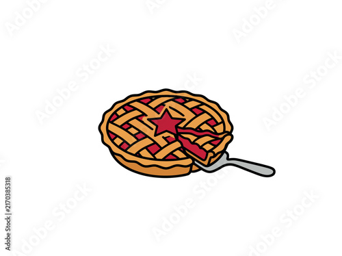 Cherry Pie With Sliced Piece And Serving Spatula Vector Illustration