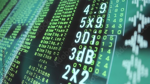Green Digital Code and Numbers Displayed on Screen