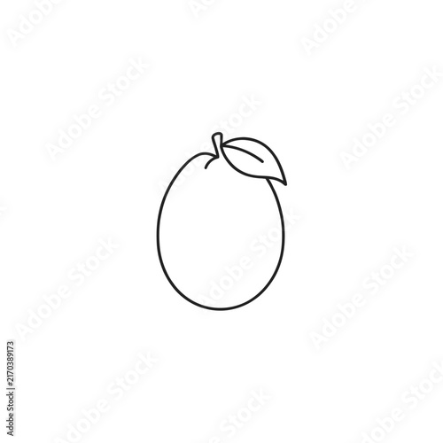 Mango Fruit Line Art Icon, Black and White Outline Vector Illustration on White Background