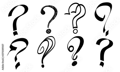 Set of hand drawn question marks. doodle questions marks. isolated on black and white. vector illustration