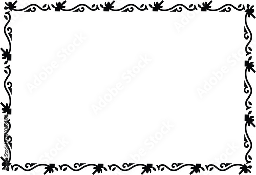 Black and White Elegant Swirl Ornamental Border, Decorative rectangular page frame Vintage Corner with Curved Scroll Design for Certificates and Invitations





