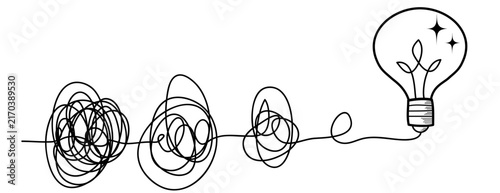 Creative bulb on doodle style. the concept of transition from complicated to simple with yellow bulb lamp. Symbol of idea, innovation, creativity. vector illustrations