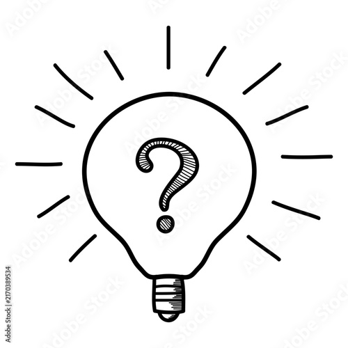 Doodle Bulb light idea for icon. Symbol of idea, creativity, innovation, inspiration. Vector illustration