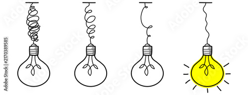 Doodle lightbulbs idea icon. simplifying the complex, confusion clarity or path vector idea concept with lightbulbs. vector illustration