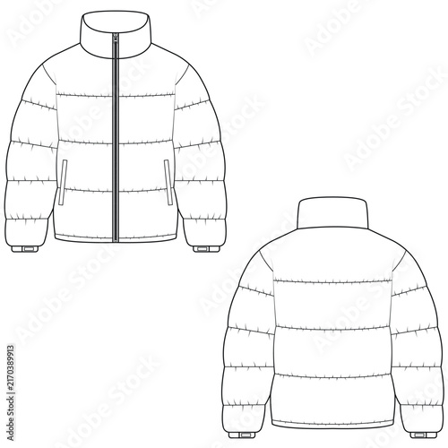 Puffer jacket fashion sketch mockup winter men and women coat.	
