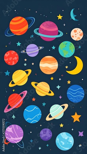 Colorful abstract digital art with geometric shapes and stars.