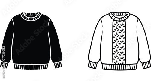 Sweaters with Intricate Patterns and Cuffs in Black and White Featuring Sweater, Knitwear, Pattern with Winter and Clothing Elements for Fashion