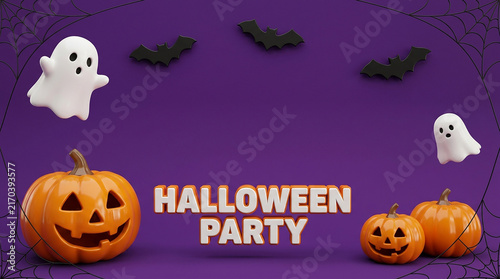 Halloween party illustration with jack o lanterns and ghost characters