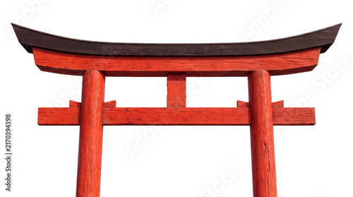 Traditional red Japanese torii gate isolated on a transparent background