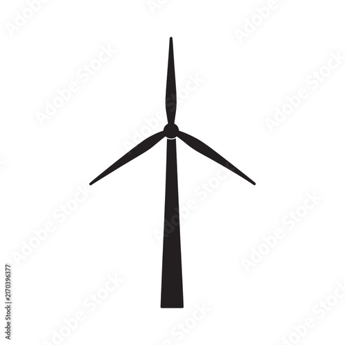 Black silhouette of a modern wind turbine generator isolated on a white background with renewable energy power turbine icon electricity generation clean energy symbol windmill