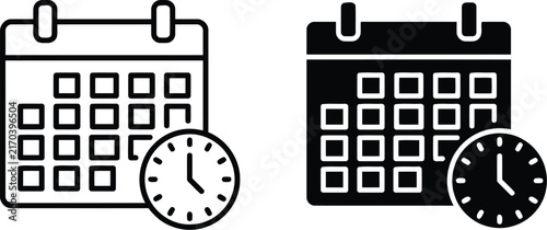 Calendar with clock icon black silhouette on a white background
