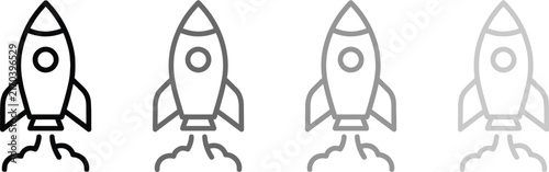 Rocket ship icon set linear style with varying line weights