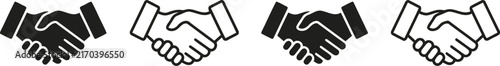 Four black and white silhouettes of handshakes against a white background
