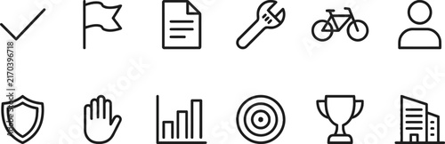 Collection of flat line icons representing various concepts on a white background