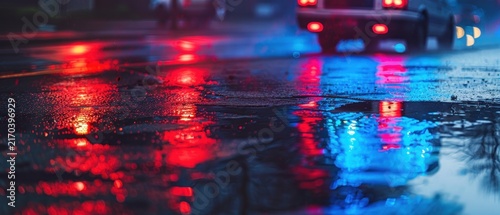 Rainy Night City Street with Traffic Lights.
