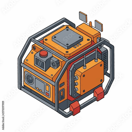 Quadro su tela Futuristic orange robot with mechanical parts and circuit board.