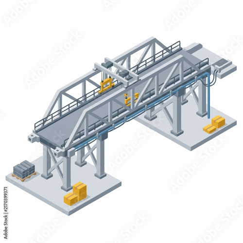 Isometric illustration of a modern industrial steel bridge structure.